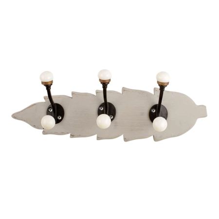 Grey Black Double Loop Ceramic Iron Wooden Hooks